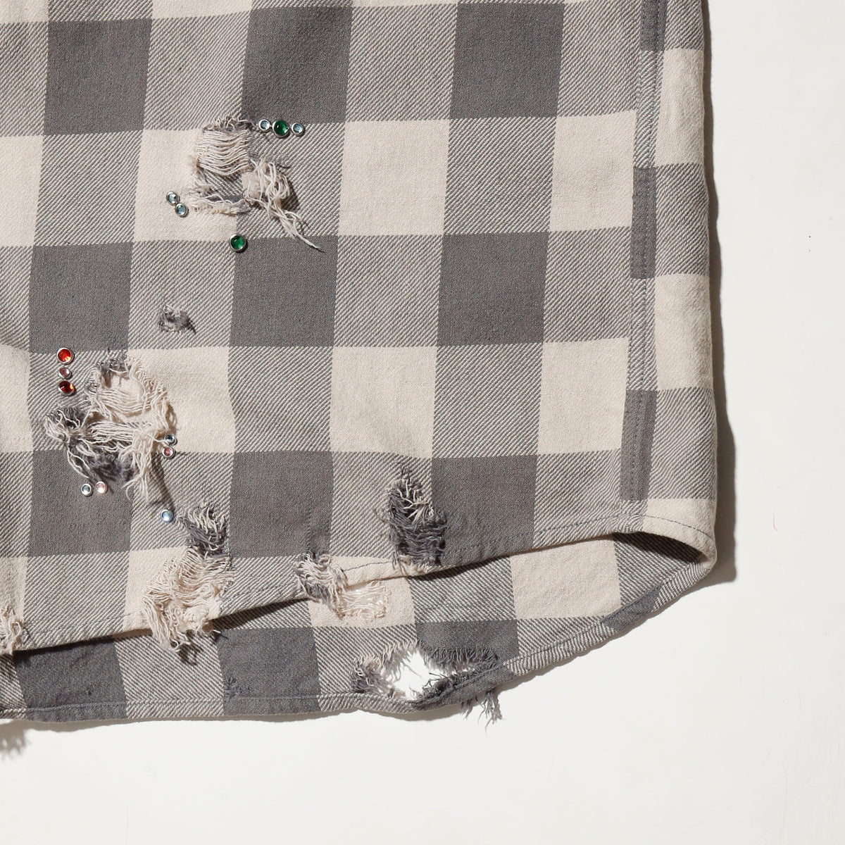 *one-off crystal studs broken flannel shirt