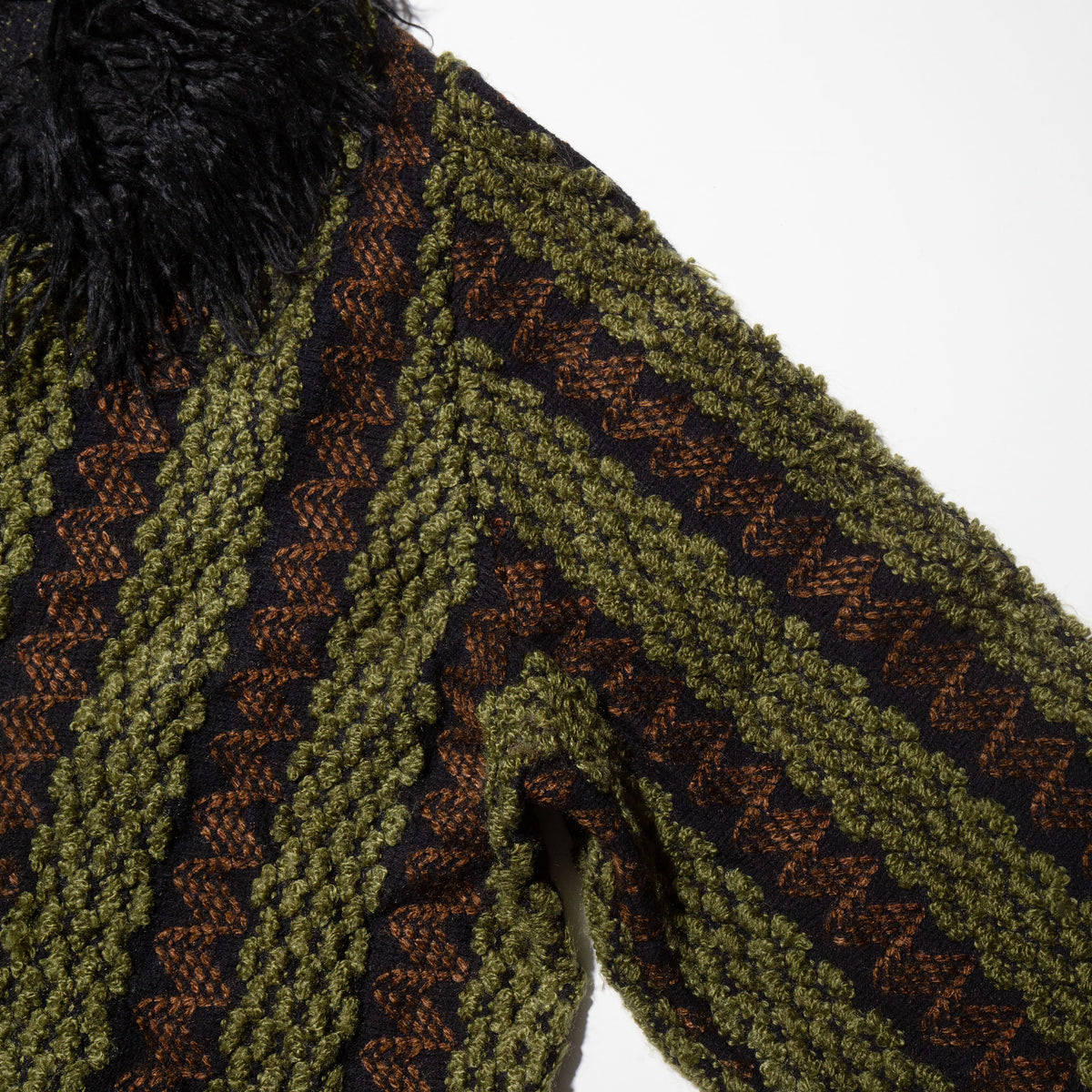 vintage fur collar jacquard coat