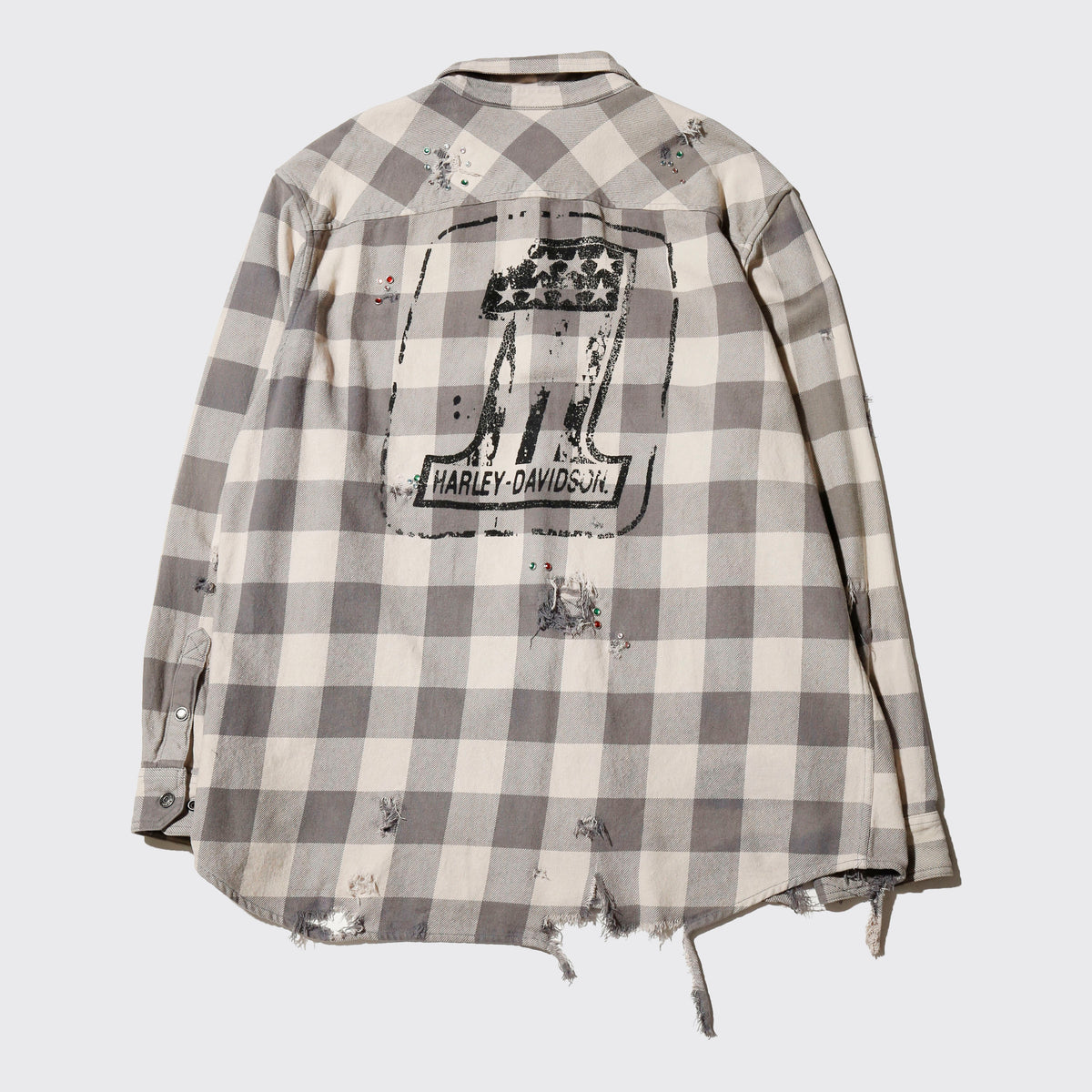 *one-off crystal studs broken flannel shirt