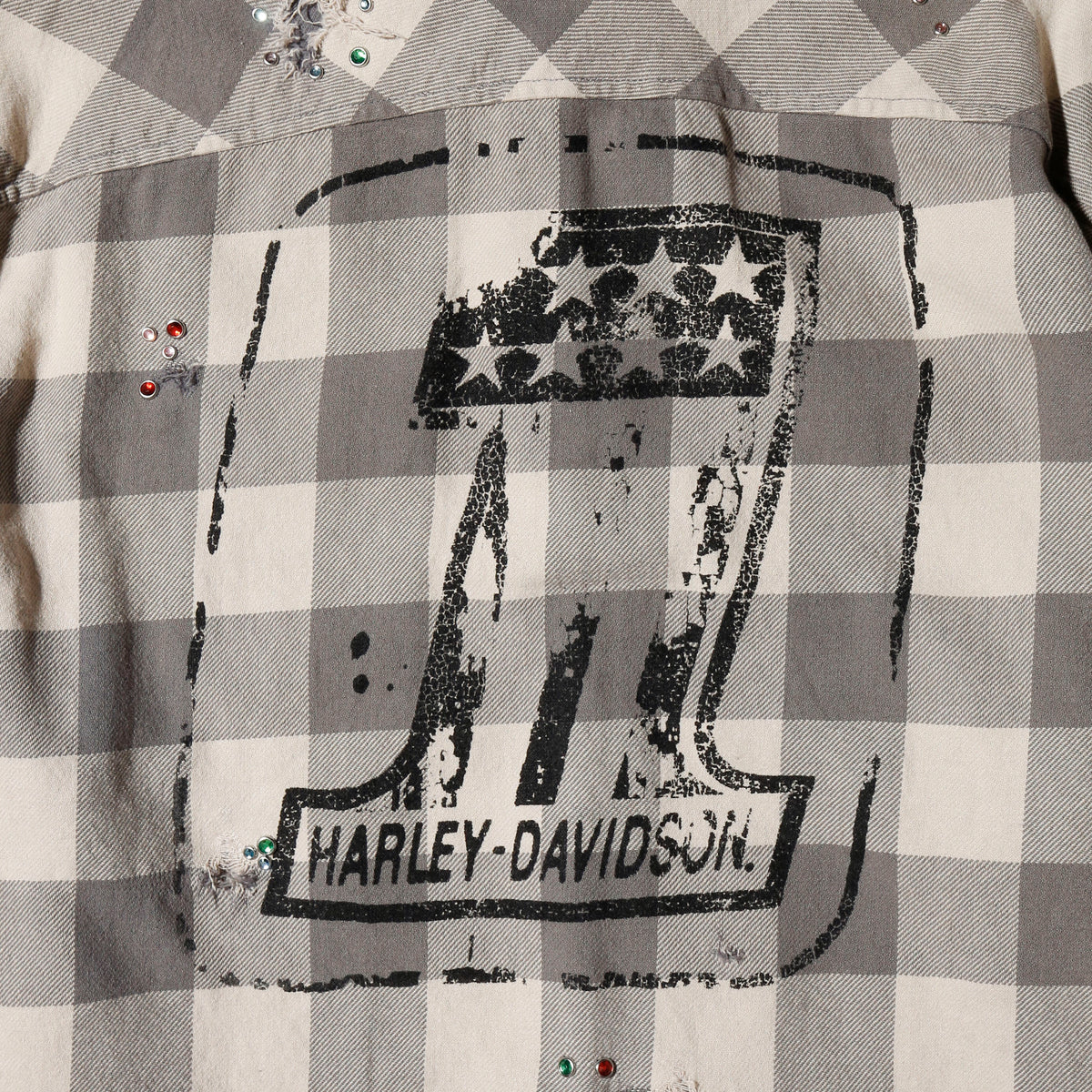 *one-off crystal studs broken flannel shirt
