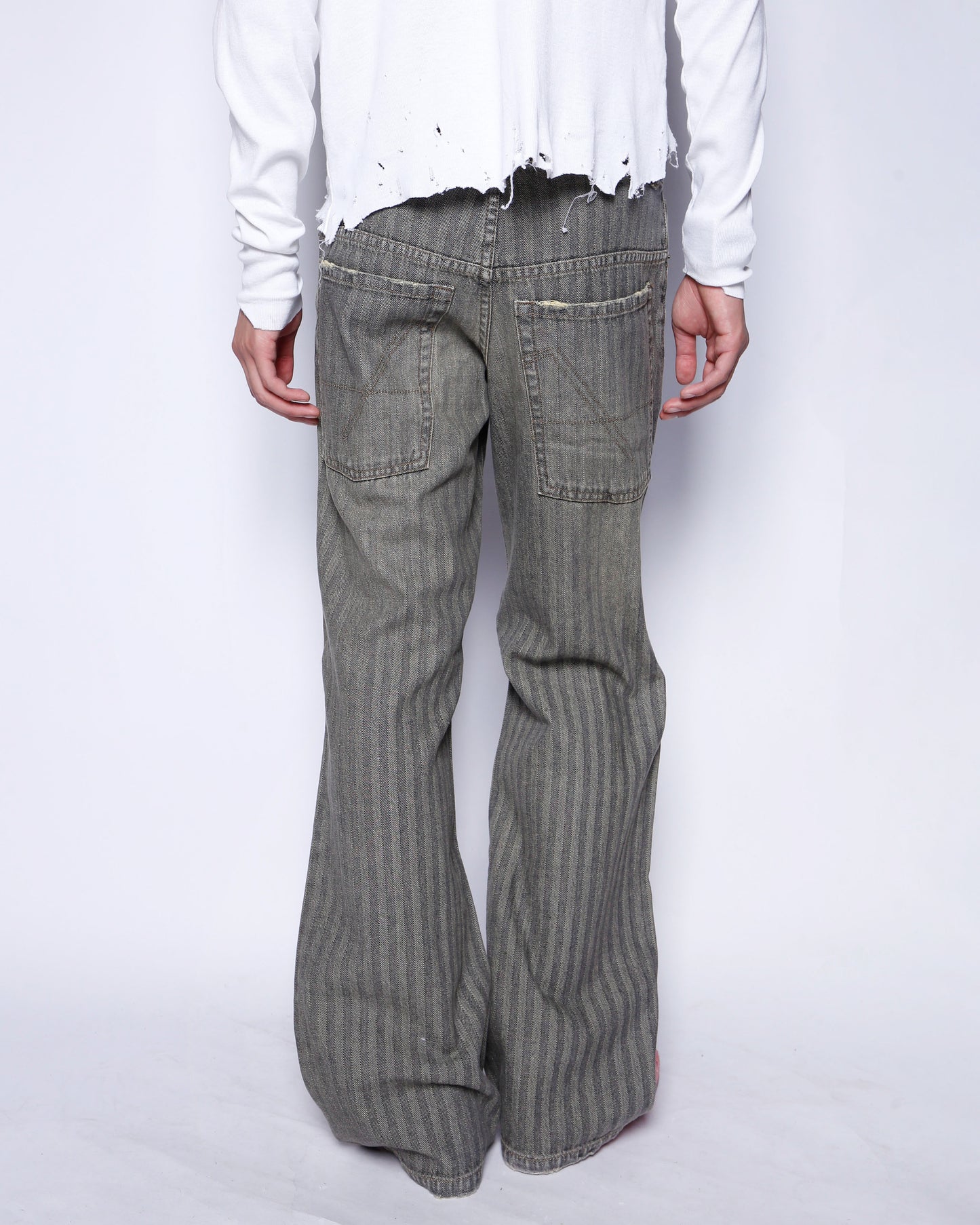 *one-off repaired herringbone jeans