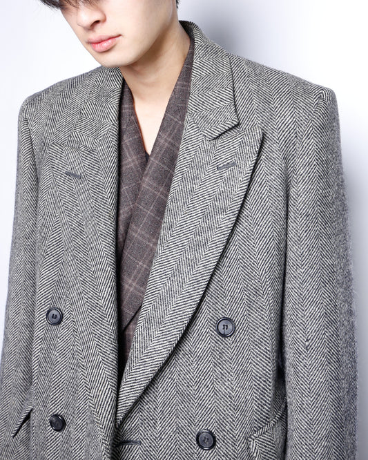 vintage 80's Dior herringbone double breasted chesterfield coat