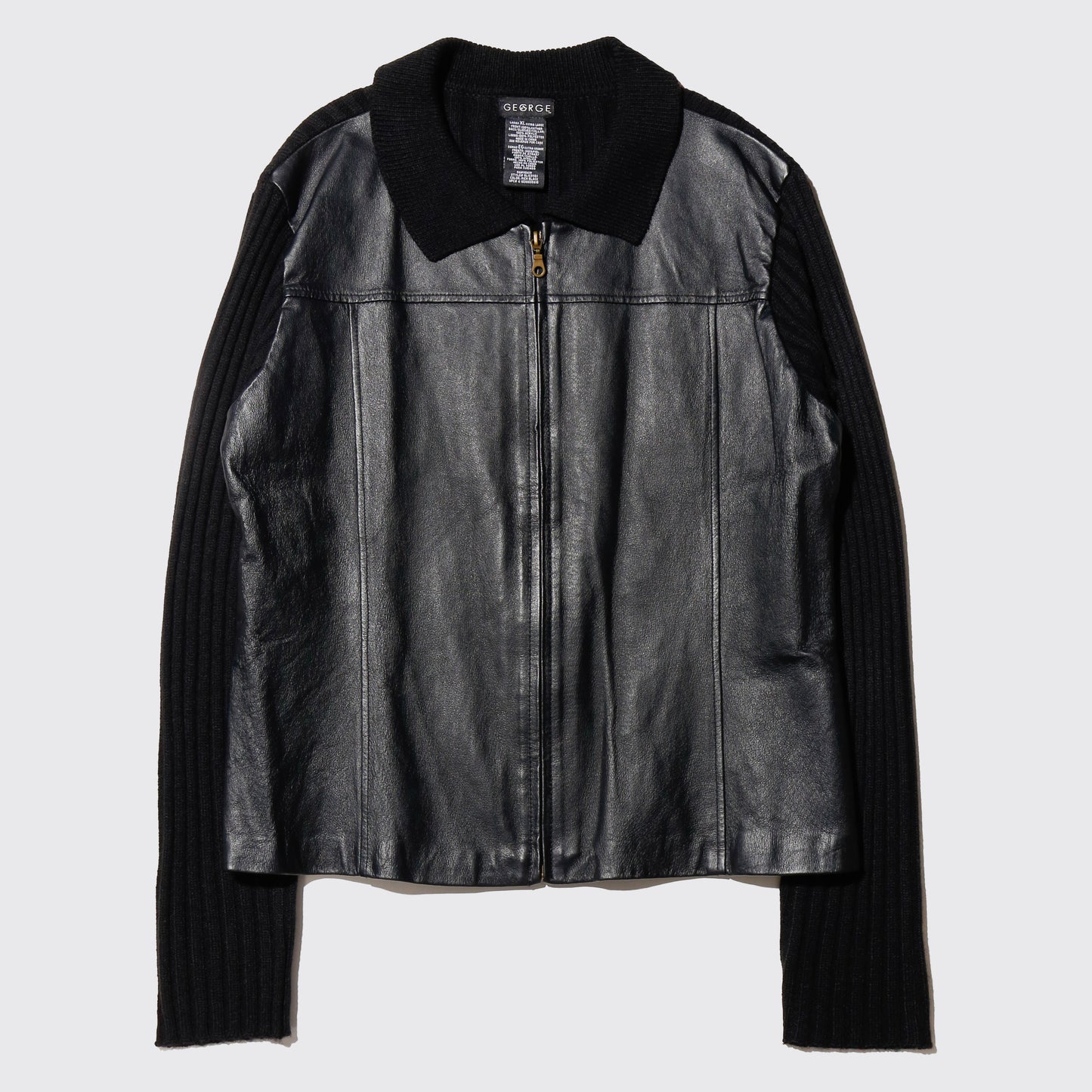 vintage leather combi knit jacket