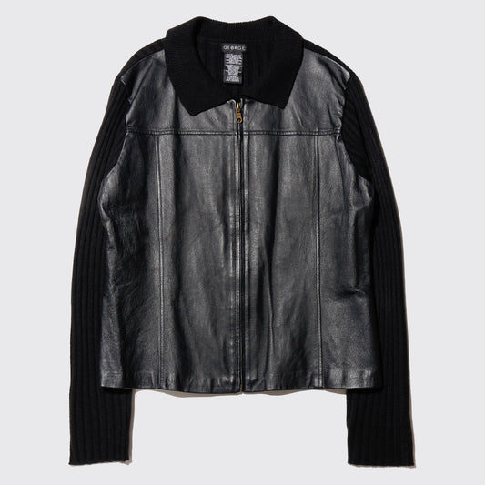 vintage leather combi knit jacket