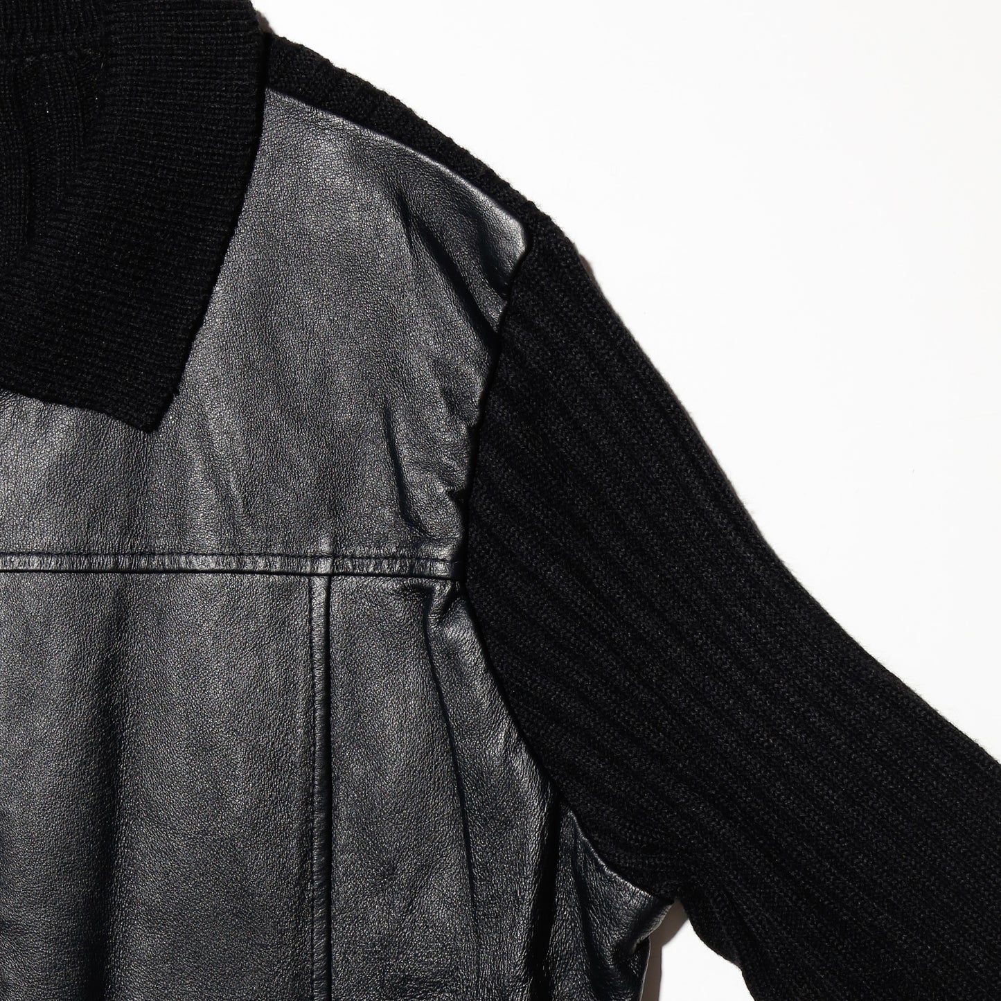 vintage leather combi knit jacket