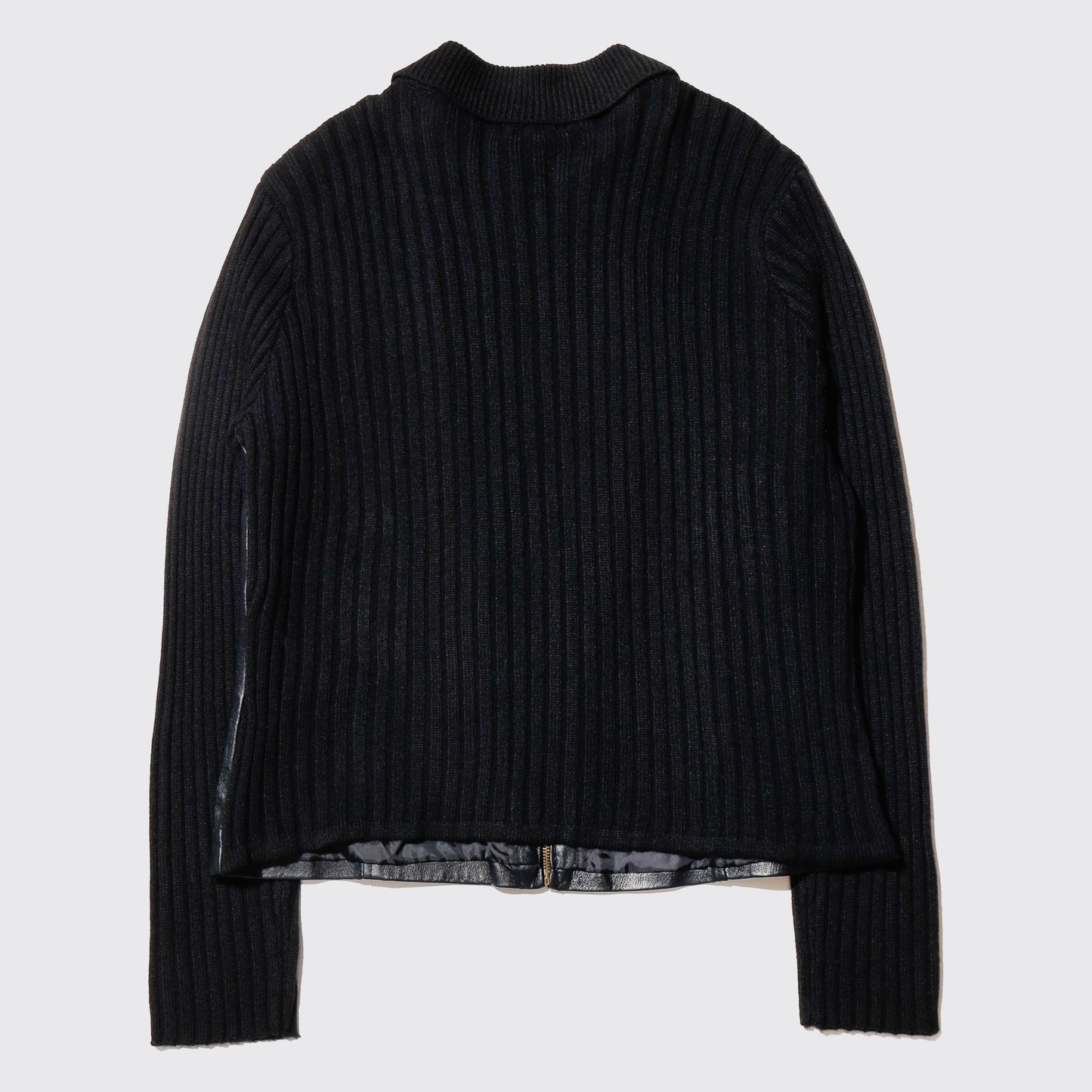 vintage leather combi knit jacket