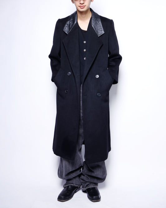 vintage leather lapel double breasted wool chesterfield coat