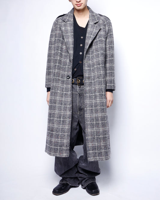 vintage chunky check wool chesterfield coat