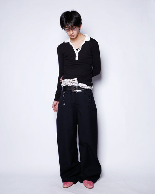 vintage bicolor rib knit polo l/s