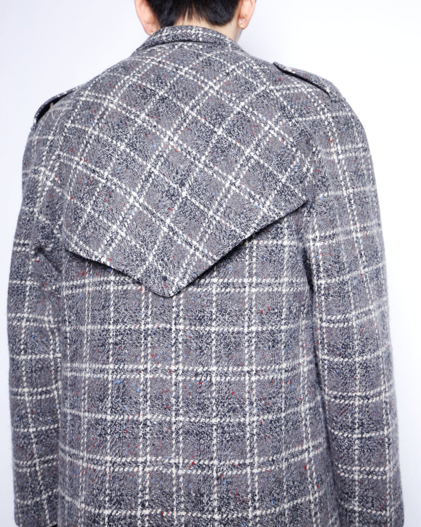 vintage chunky check wool chesterfield coat