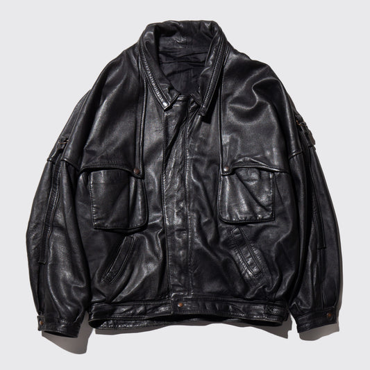 vintage flap wide leather jacket