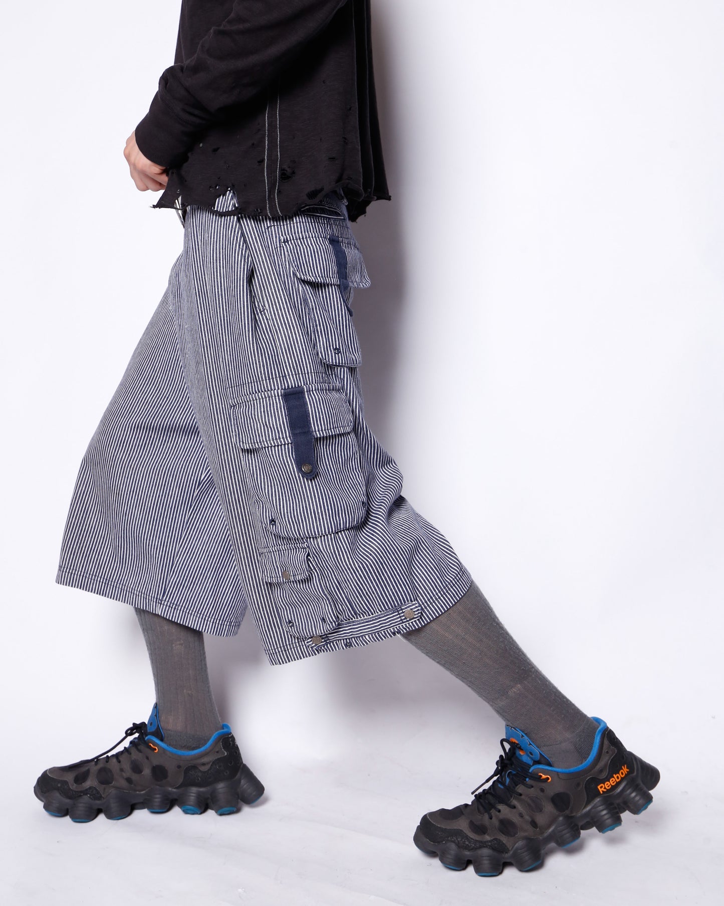 vintage knockout hickory stripe cargo shorts