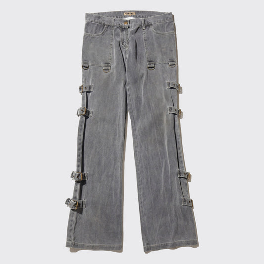 vintage strap bondage flare jeans