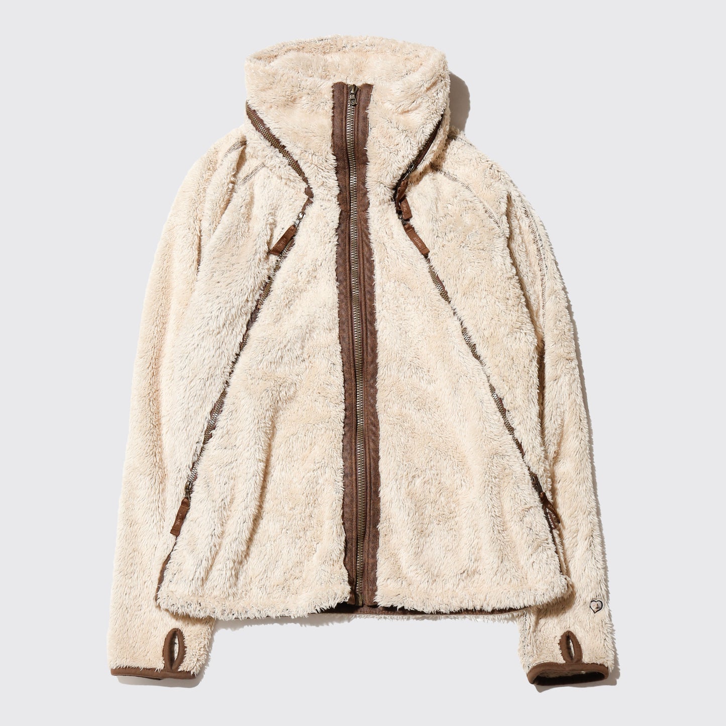 vintage diagonal zip teddy alpine jacket, *removal hoodie