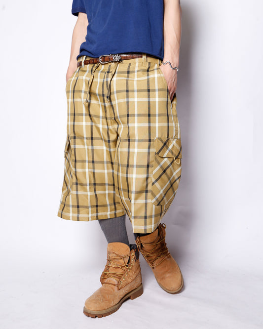 vintage check wide cargo shorts