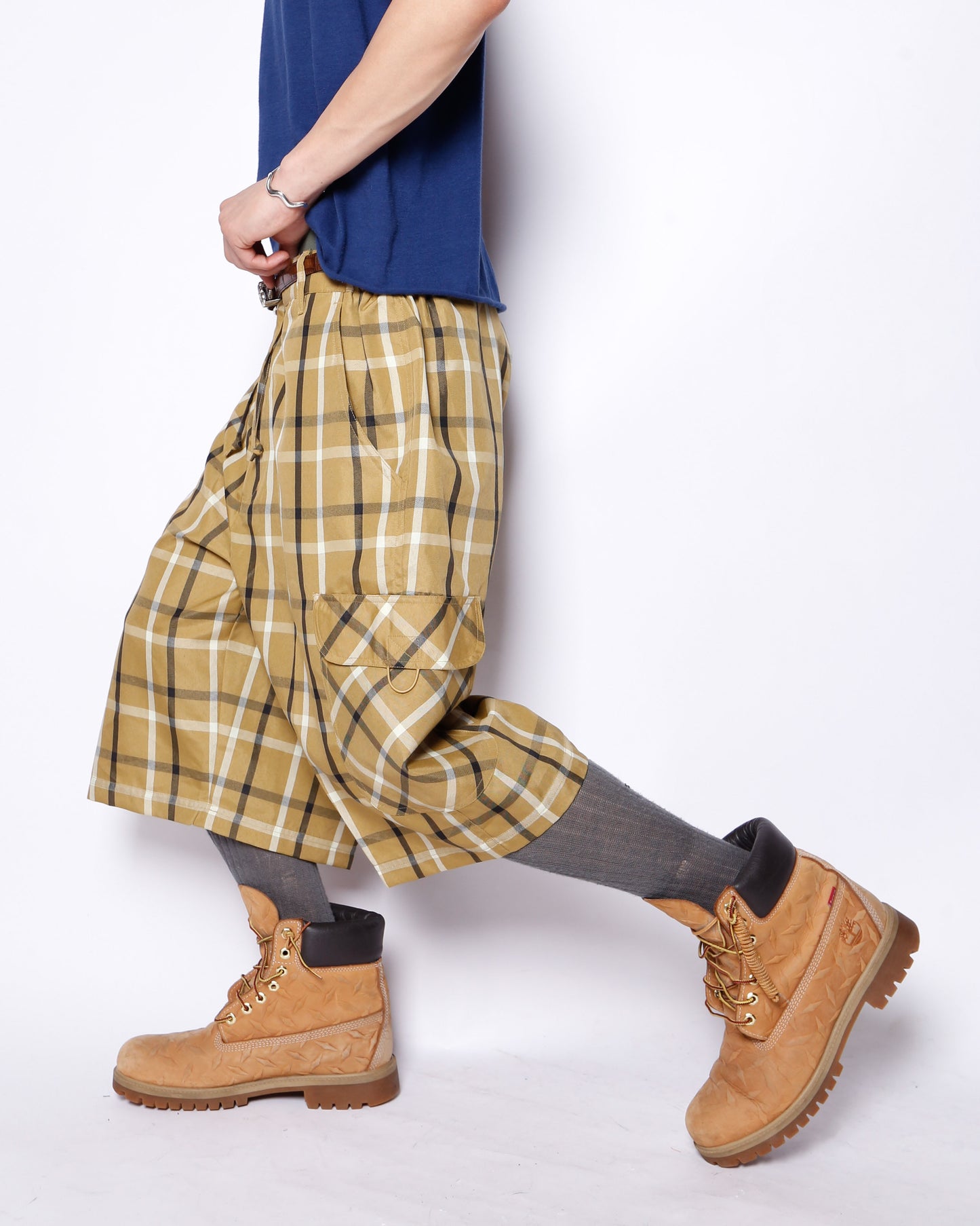 vintage check wide cargo shorts