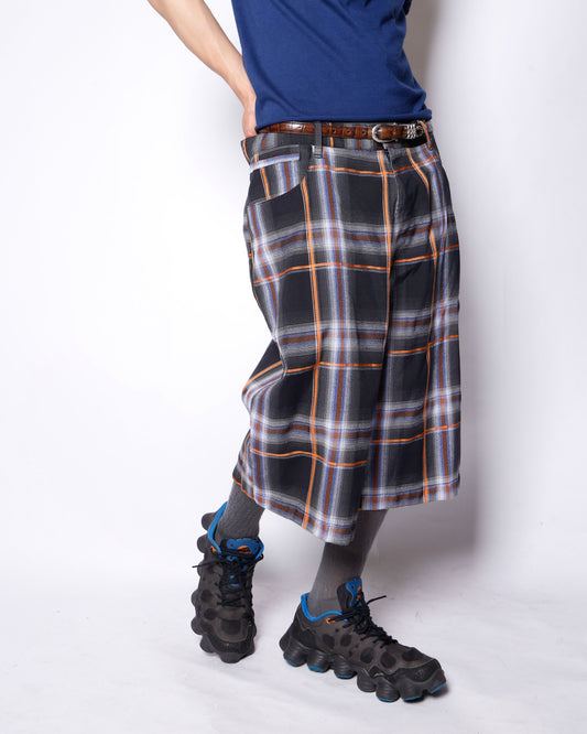 vintage ombre check linen shorts