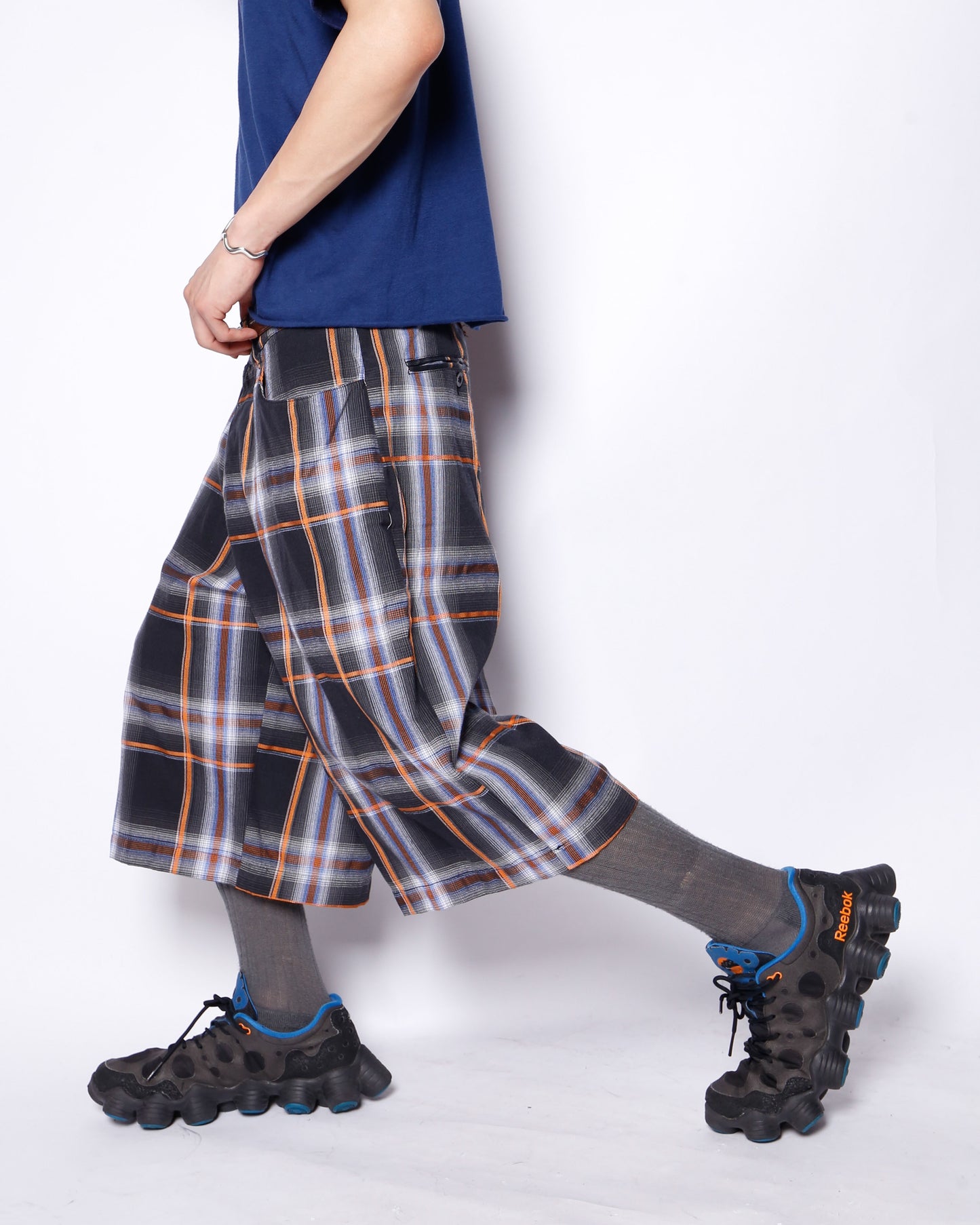 vintage ombre check linen shorts