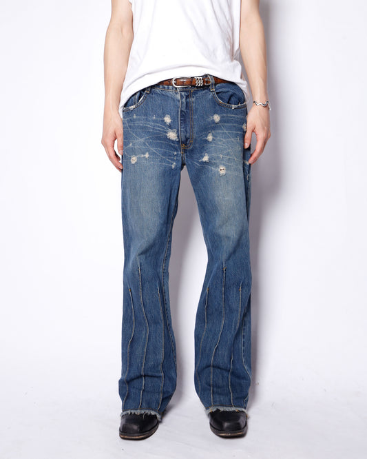 vintage low rise distressed flare jeans