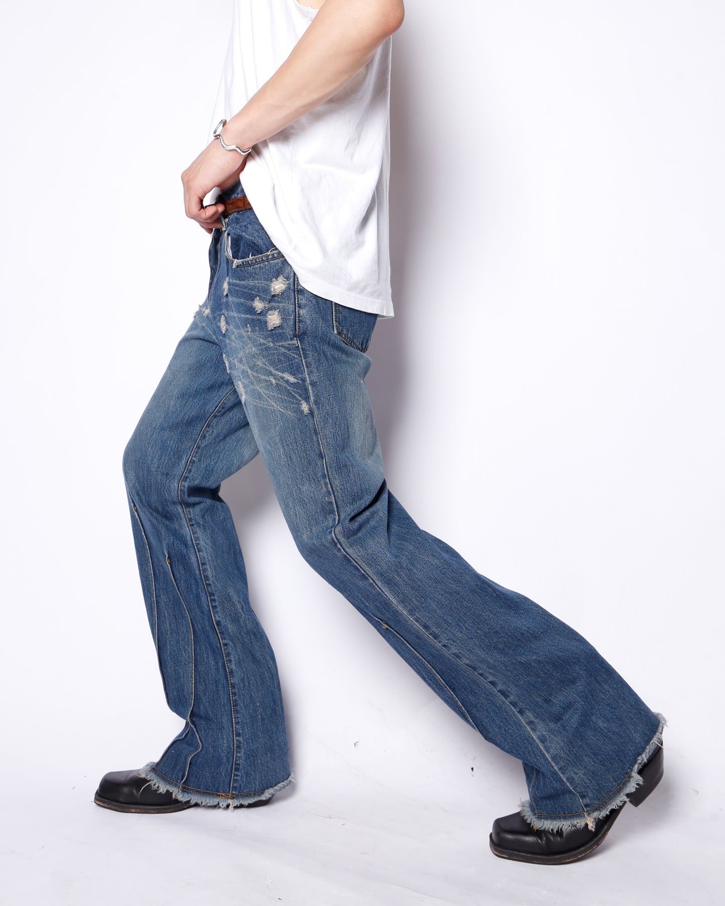 vintage low rise distressed flare jeans
