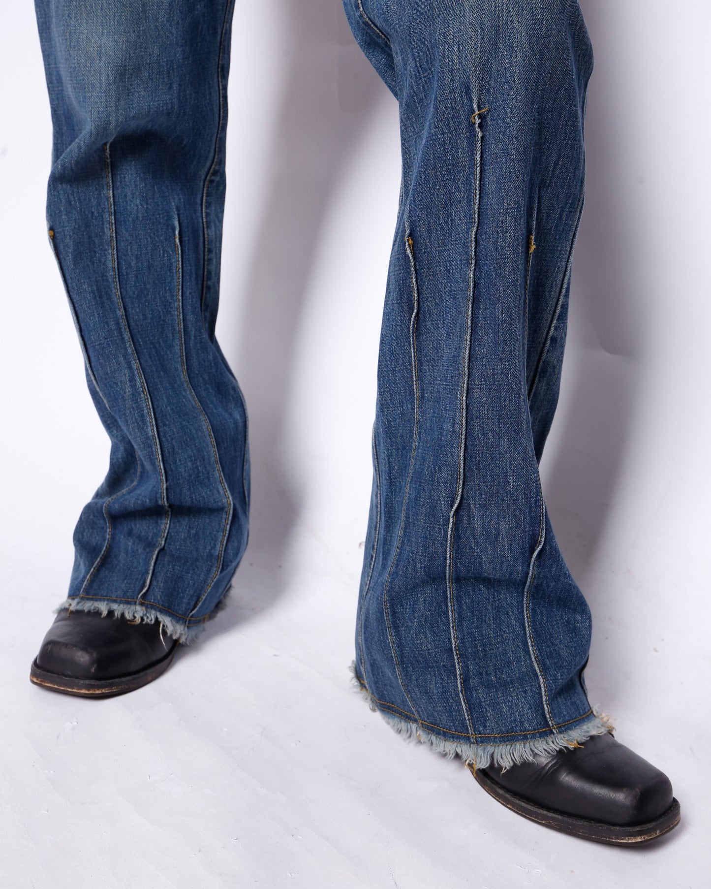 vintage low rise distressed flare jeans
