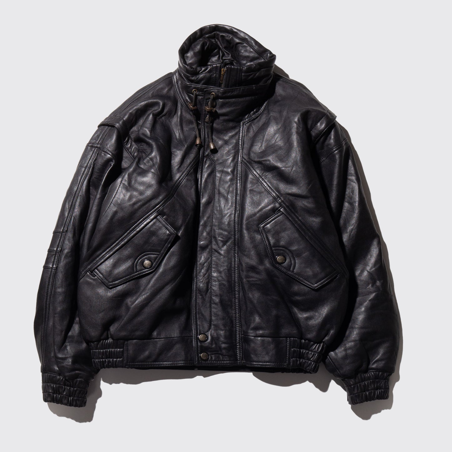 vintage stand collar aviator leather jacket