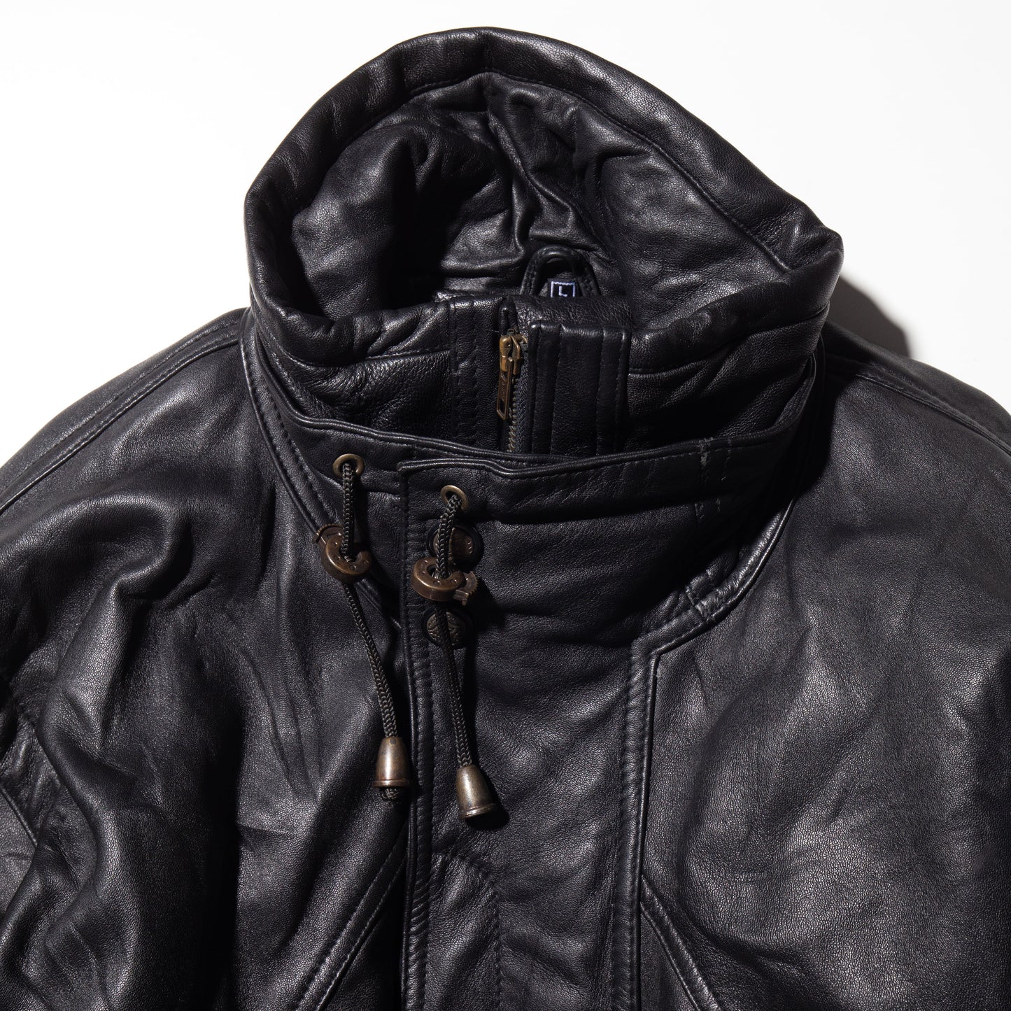 vintage stand collar aviator leather jacket