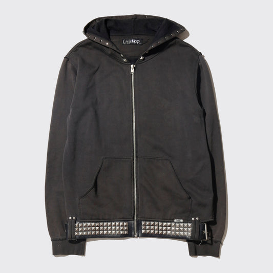 vintage belted pyramid studs hoodie