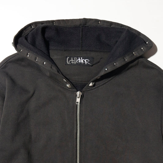 vintage belted pyramid studs hoodie
