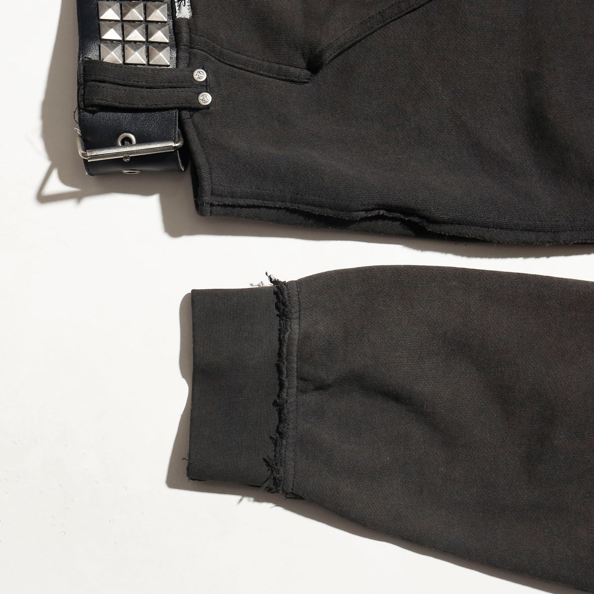 vintage belted pyramid studs hoodie