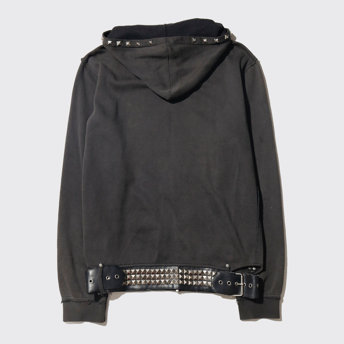 vintage belted pyramid studs hoodie
