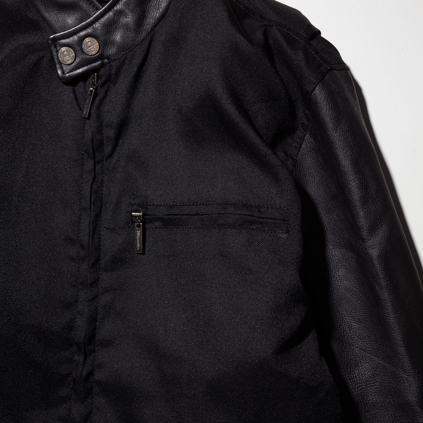 vintage leather sleeve single motorcycle jacket
