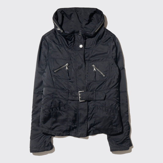 vintage belted nylon travelers jacket, with detachable liner