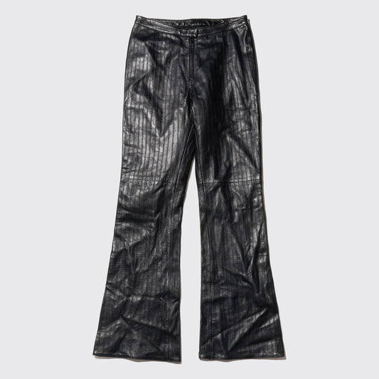 vintage textured stripe flare leather trousers
