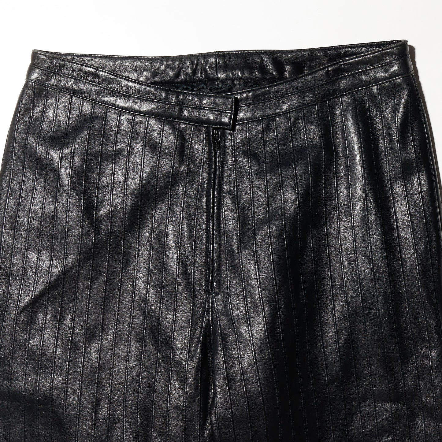 vintage textured stripe flare leather trousers