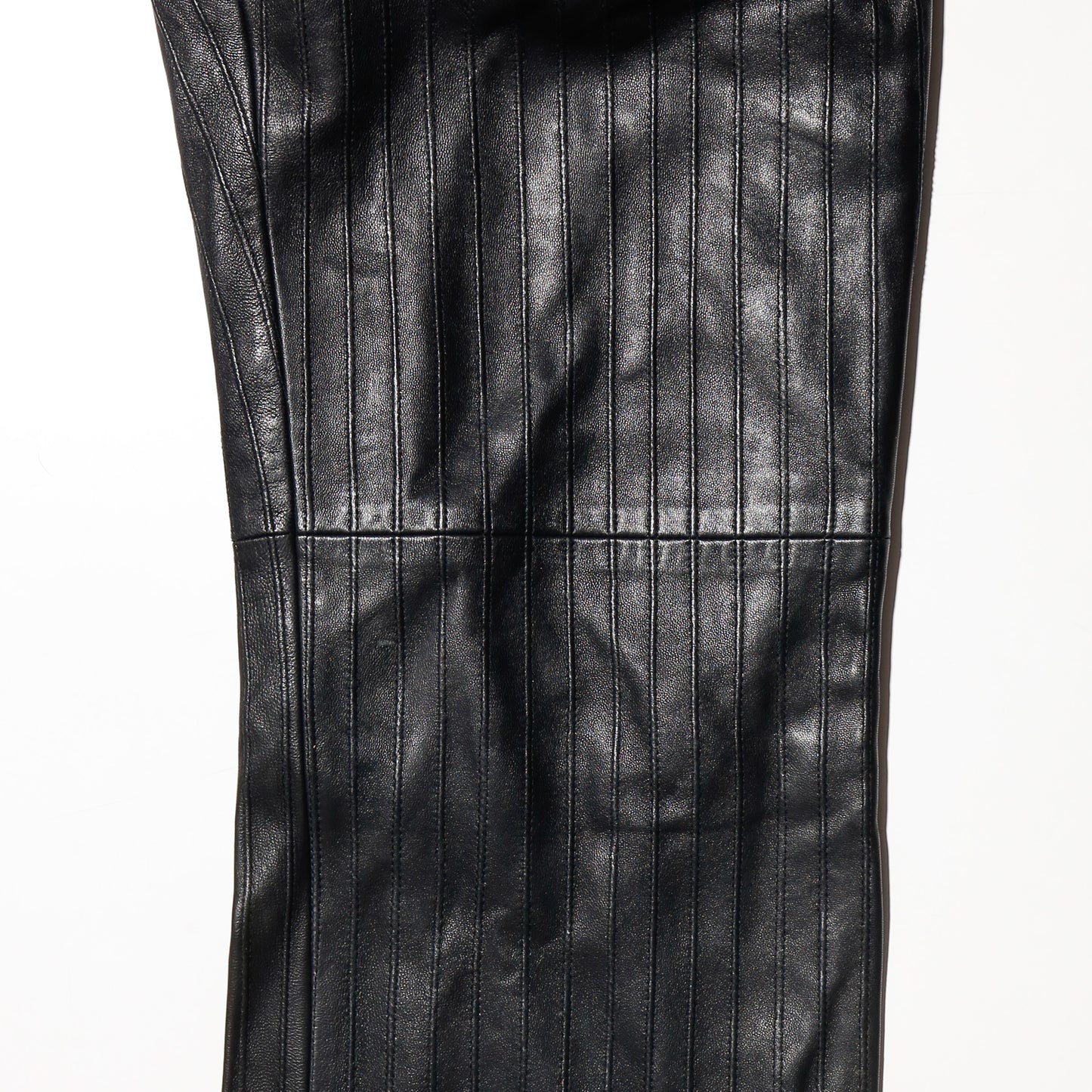 vintage textured stripe flare leather trousers