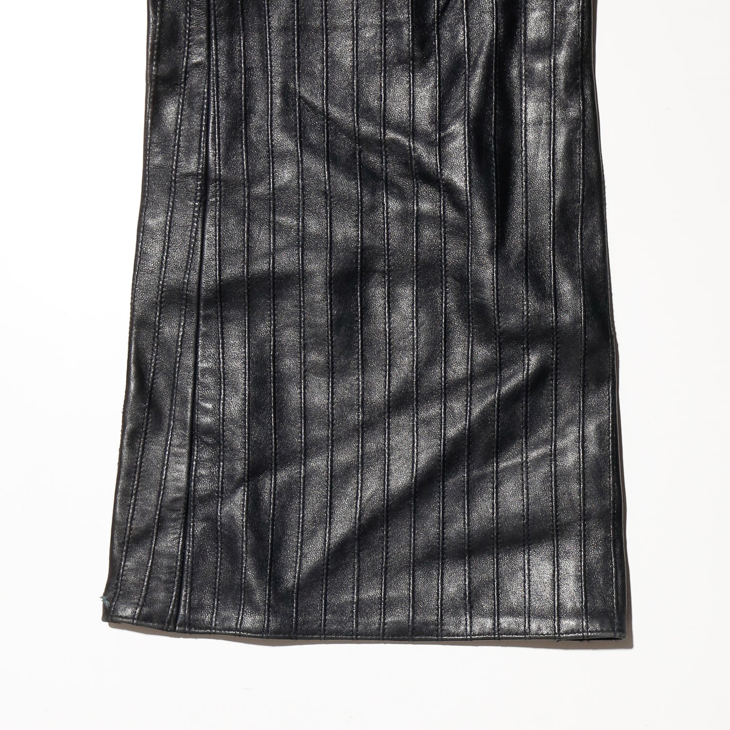 vintage textured stripe flare leather trousers