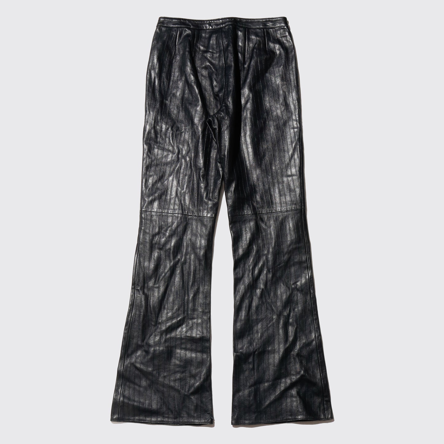 vintage textured stripe flare leather trousers