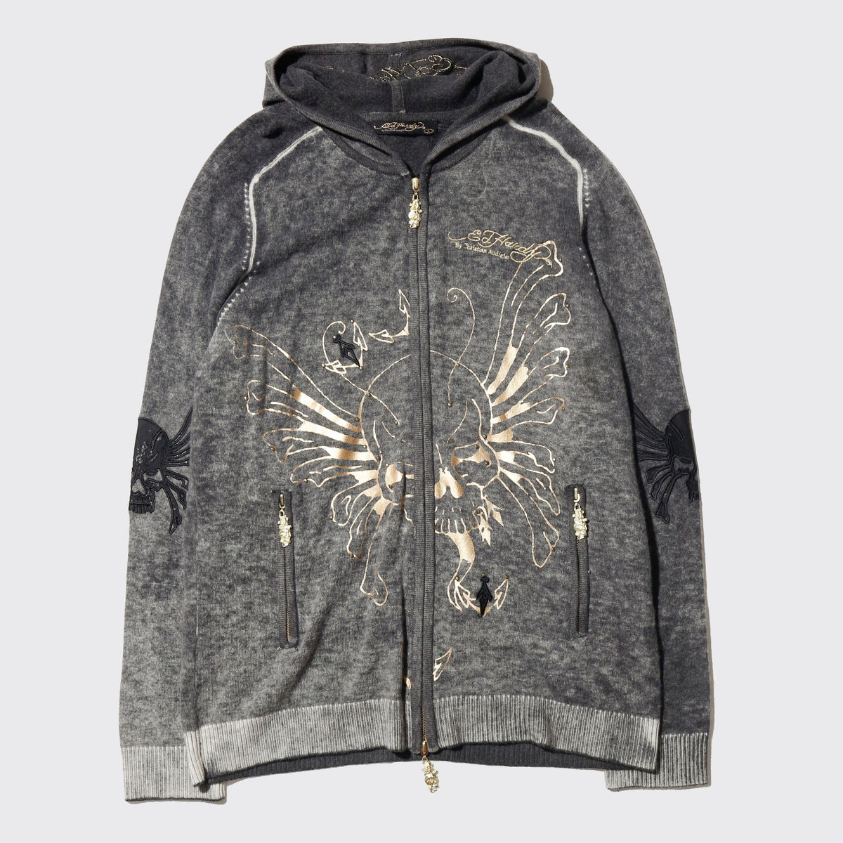 vintage ed hardy winged skull knit hoodie