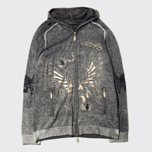 vintage ed hardy winged skull knit hoodie