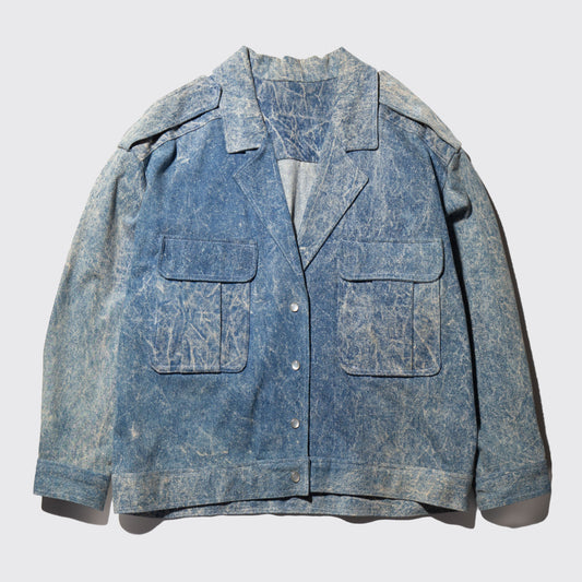 vintage chemical wash denim wide aviator jacket