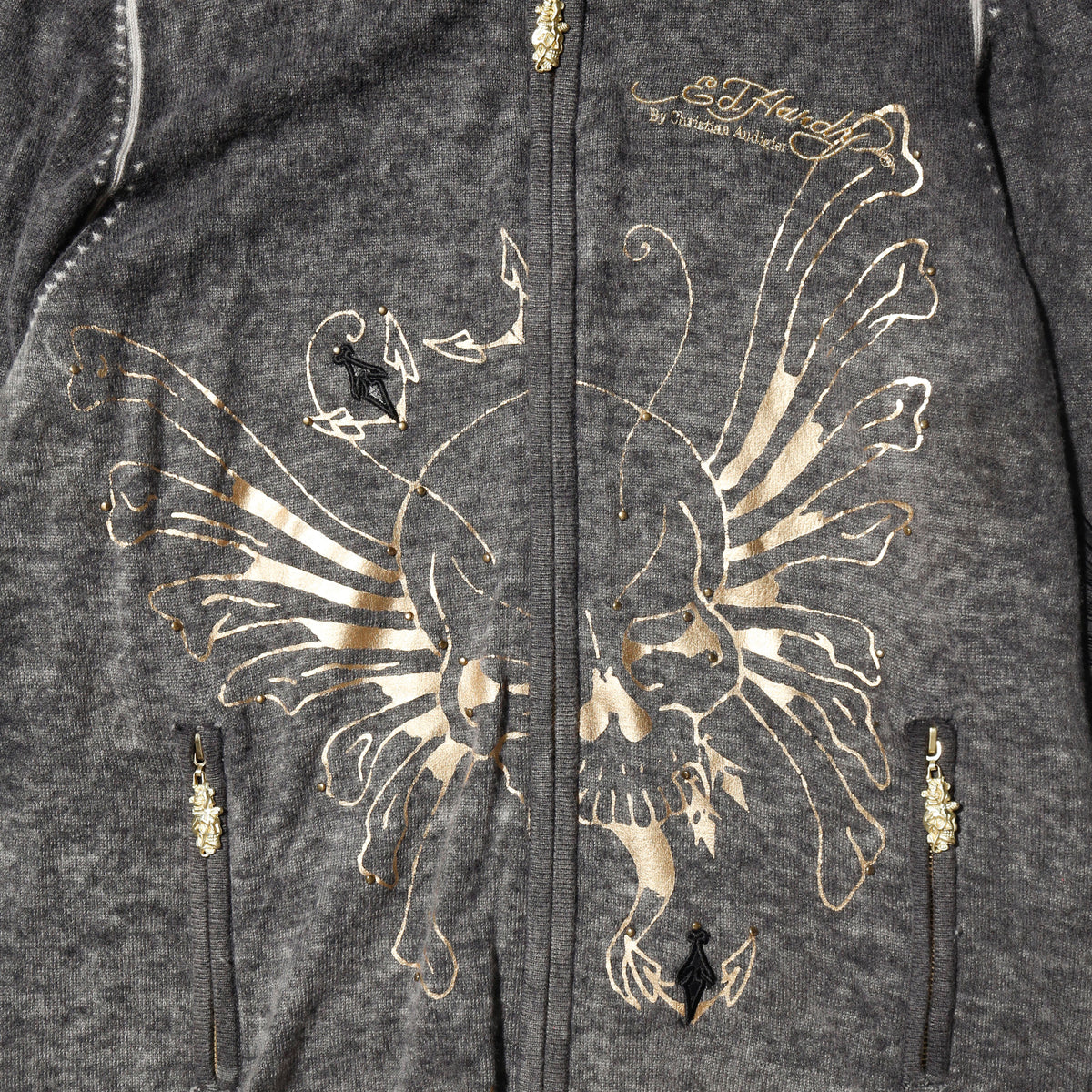 vintage ed hardy winged skull knit hoodie