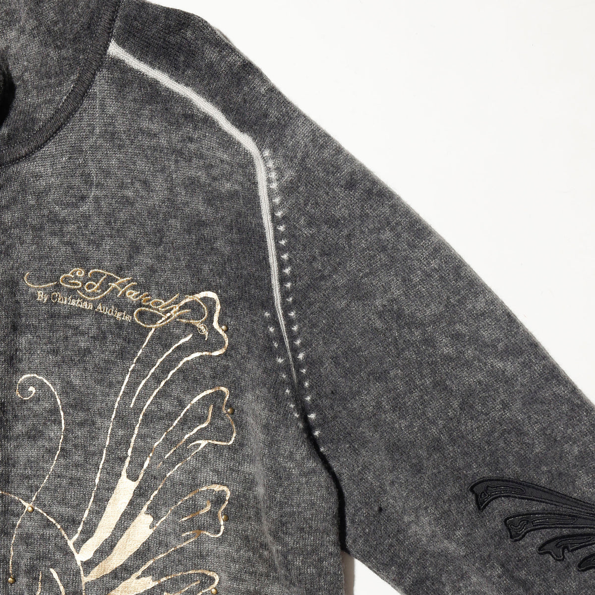 vintage ed hardy winged skull knit hoodie