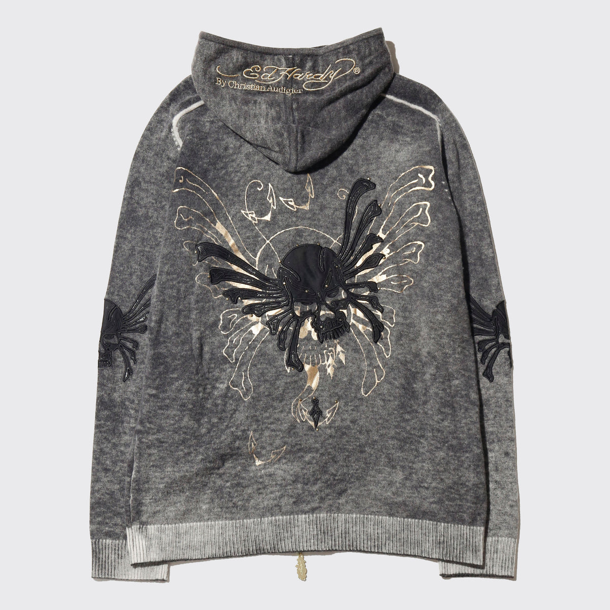 vintage ed hardy winged skull knit hoodie