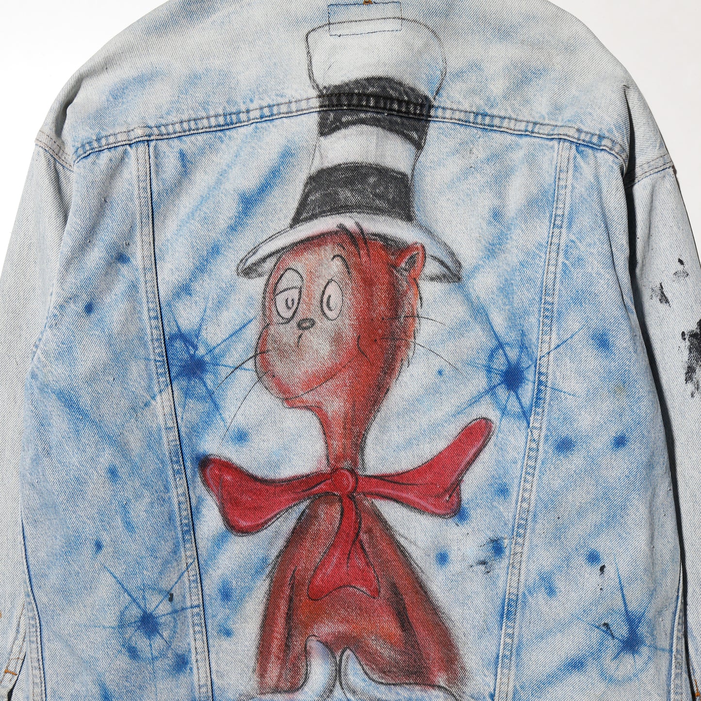 vintage "the cat in the hat" by dr. seuss painted trucker jacket