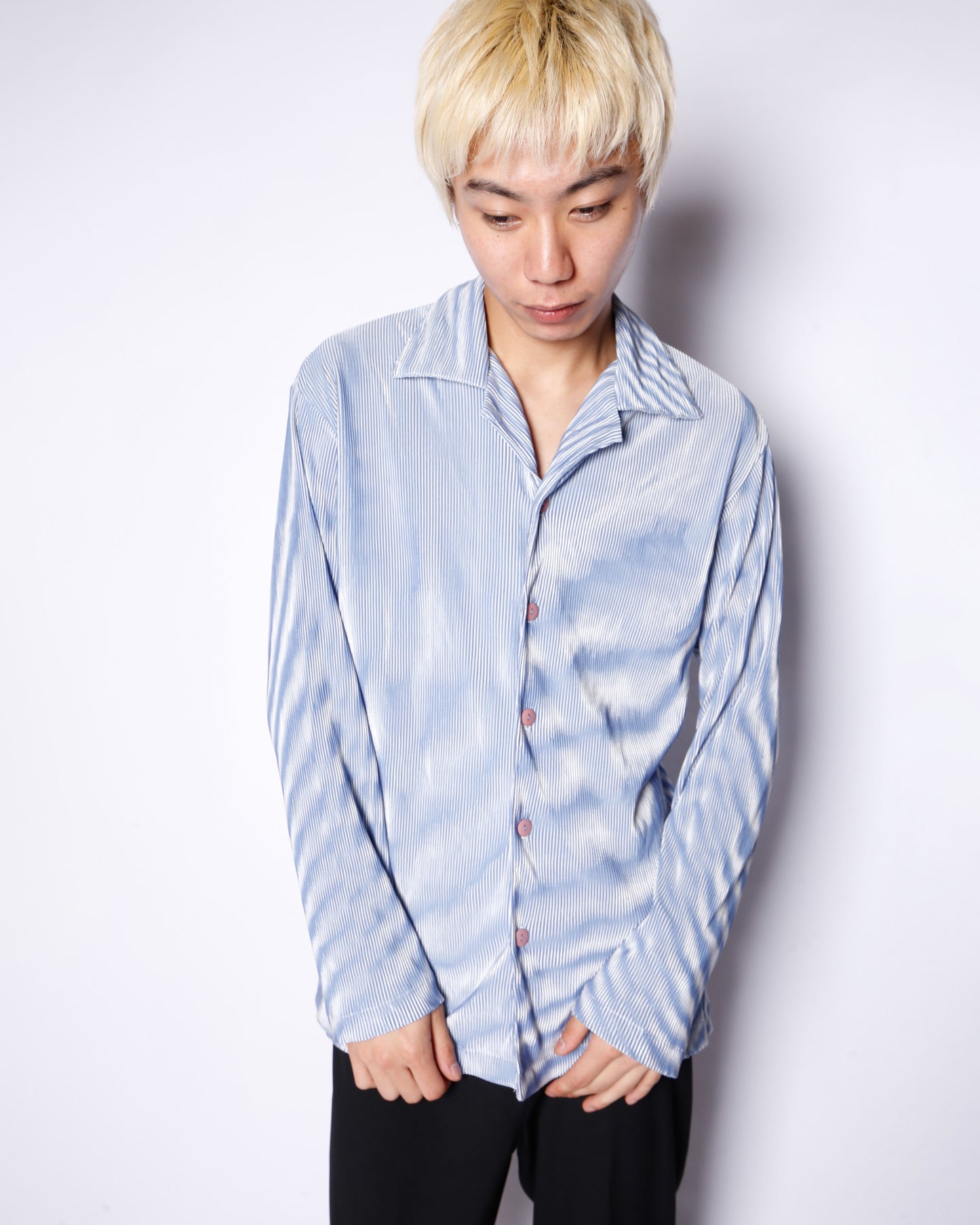 vintage pleats open collar shirt