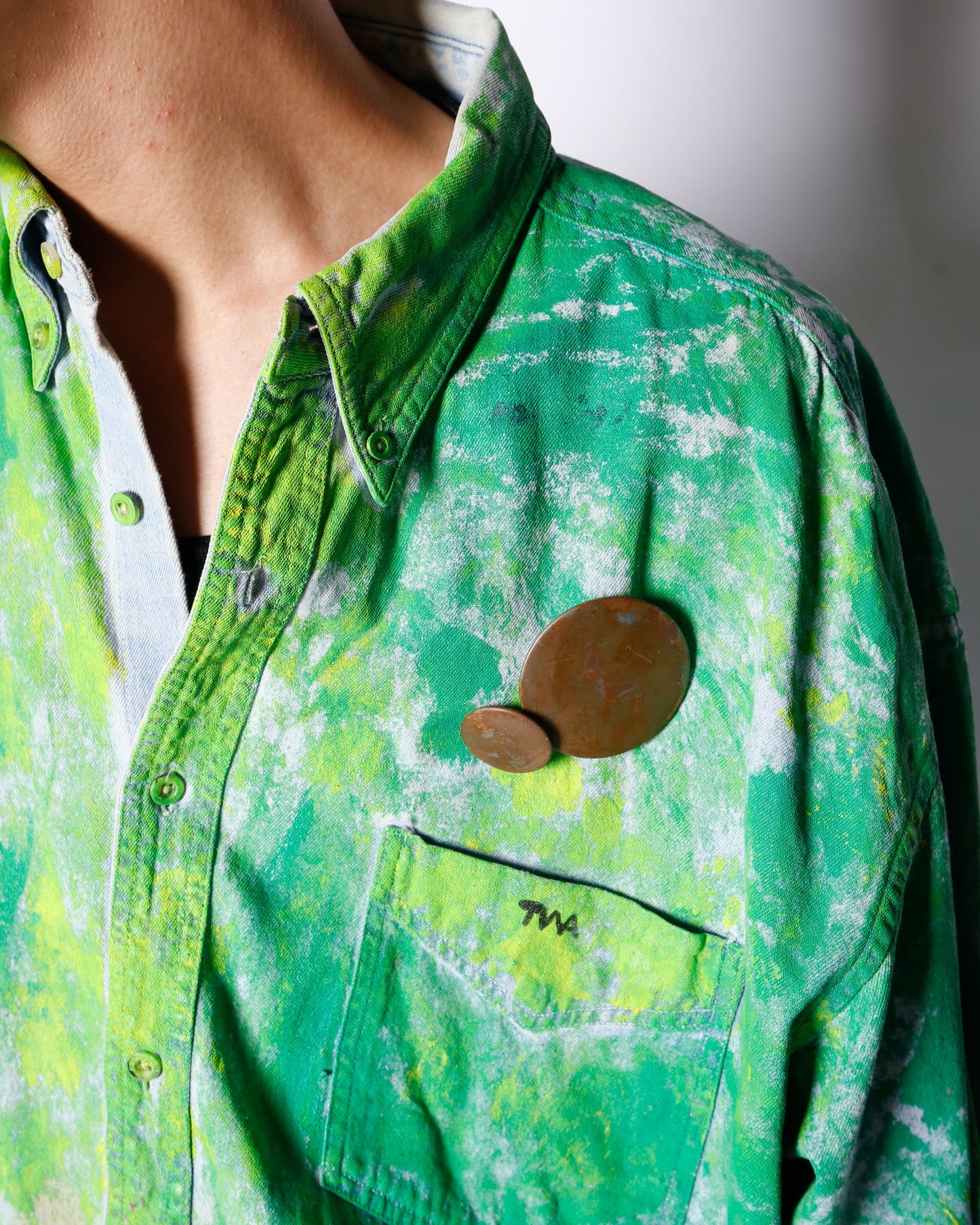 vintage painted dungaree shirt, with copper badge