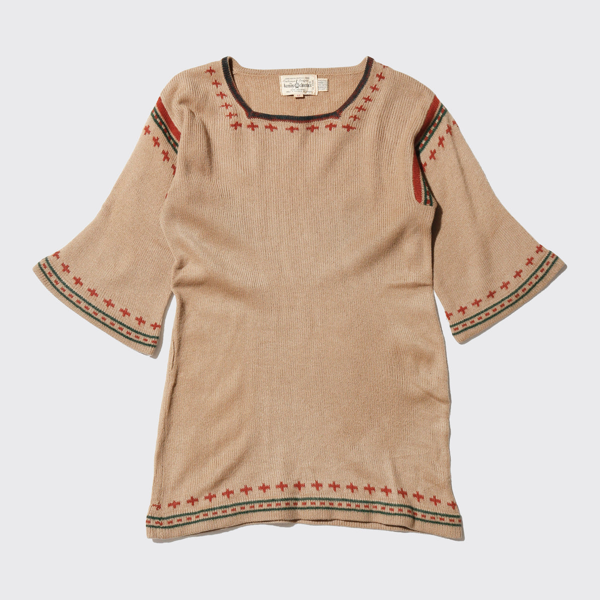 vintage 70's kenny classics tan bell sleeve boho acrylic sweater