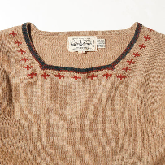 vintage 70's kenny classics tan bell sleeve boho acrylic sweater