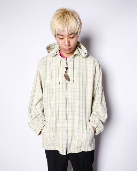 vintage charm check hooded jacket